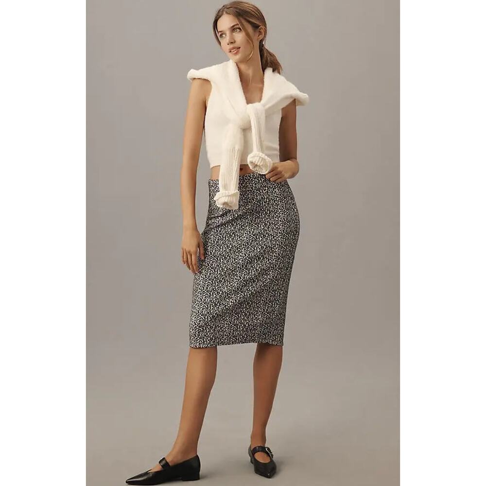 By Anthropologie Knee-Length Stretch Pencil Skirt in Black Leopard S NWT $128